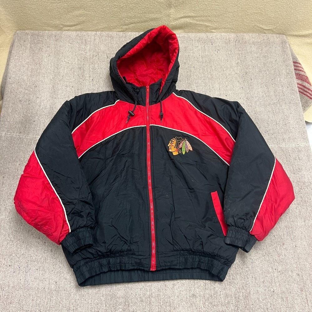 Vintage Chicago Blackhawks Jacket Mens XL Black 1990s NHL Hockey